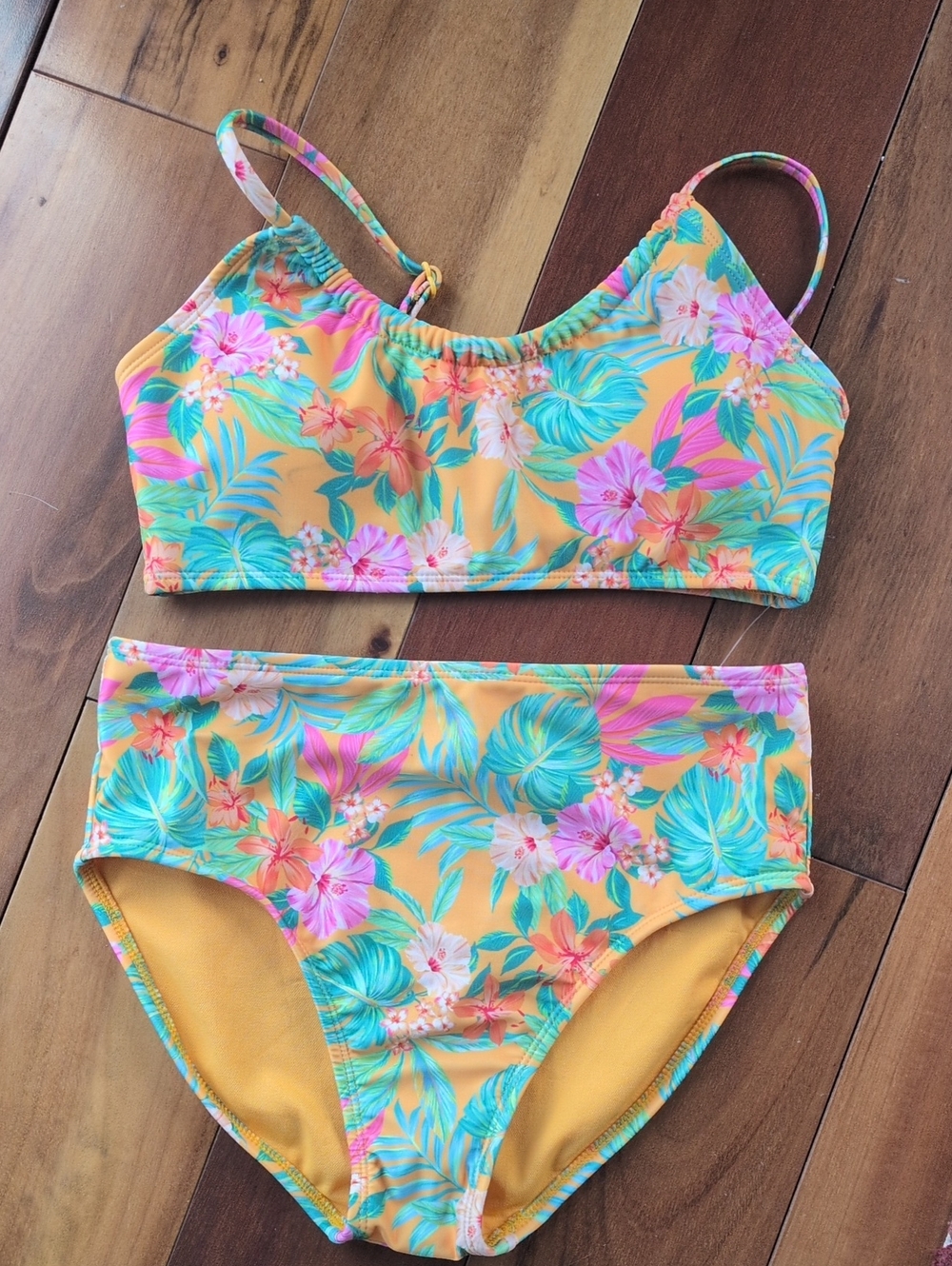 art class Yellow Tropical Floral Girls Two-Piece Swim Set